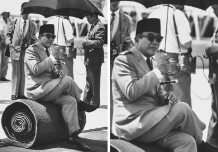 Potret Soekarno Pegang Payung Sendiri dan Duduk Digulungan Karpet, Netizen: Presiden yang Merakyat (foto/int)