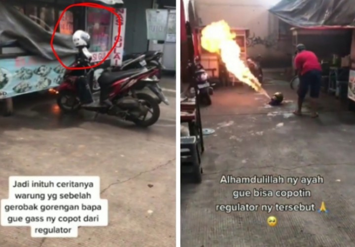 Gas Warung Bocor Keluar Api, Bapak Penjual Gorengan Langsung Ambil dan Berhasil Padamkan (foto/int)