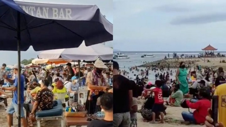 Meski Ditengah Pandemi, Ribuan Orang Berduyun-duyun Datang ke Pantai di Bali Selama Akhir Pekan