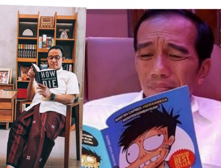 Bandingkan Foto Jokowi Baca Komik dan Anies Baca Buku