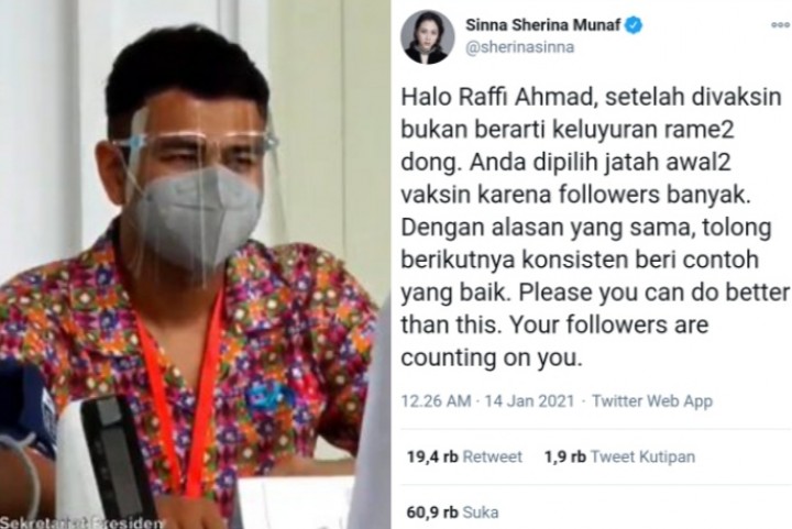 Sherina Munaf Kritikan Raffi Ahmad Keluyuran Usai Disuntik Vaksin, Netizen:  Enggak Bisa Dibicarakan Baik-baik? (Foto/int) 
