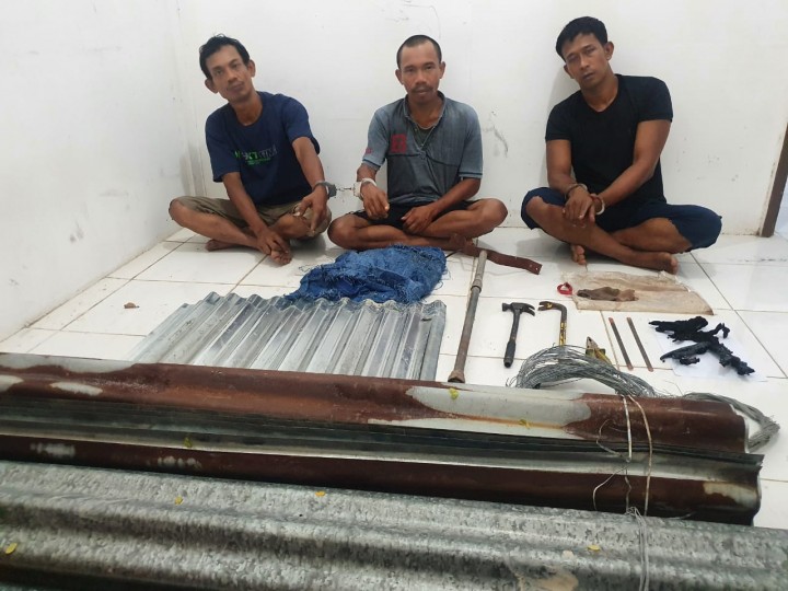 Tiga orang pelaku pencurian atap seng