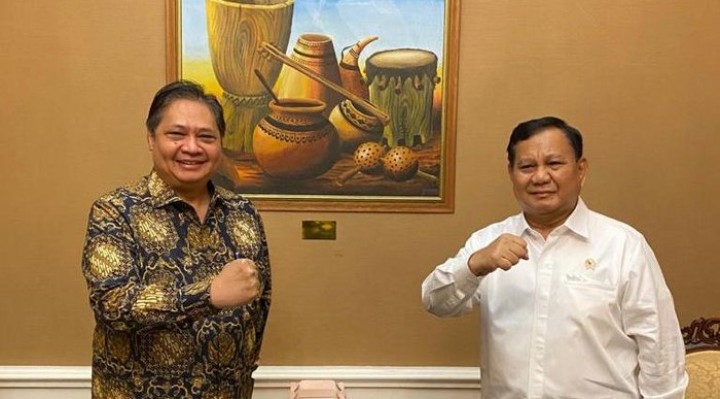 Ketua Umum Gerindra Prabowo Subianto dan Ketua Umum Partai Golkar Airlangga Hartarto melakukan pertemuan di Hambalang