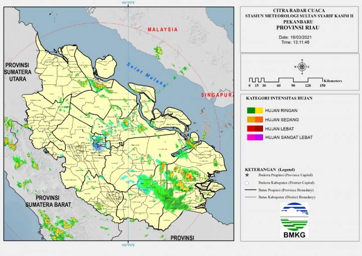Informasi sebaran hujan yang terjadi di Provinsi Riau. (Sumber: BMKG Stasiun Pekanbaru)