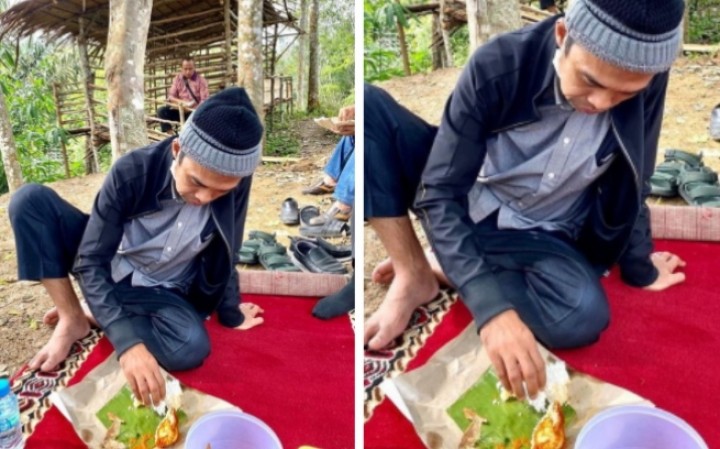 Potret UAS Tanpa Gengsi Makan Nasi Bungkus di Hutan, Netizen Sebut Begini (foto/int) 