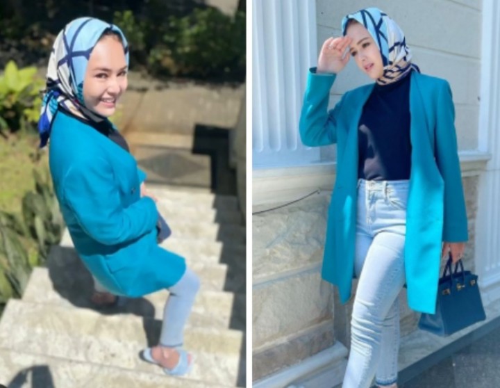 Amanda Manopo Berpose Pakai Jilbab Biru Bermotif, Warganet Bilang Begini (foto/int) 