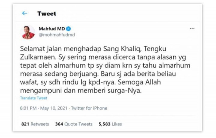 Kicauan Mahfud MD malah bikin kesal Netizen