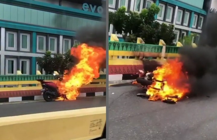 Viral Video Sepeda Motor Terbakar di Fly Over Pekanbaru (foto/int)