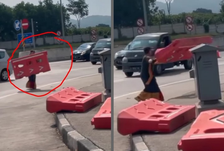 Viral Emak-emak Angkat dan Pindahkan Pembatas Jalan di Gerbang Tol (foto/int)