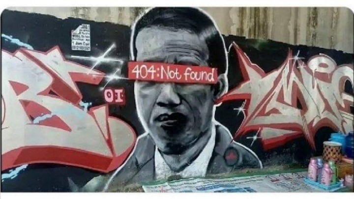 Mural mirip wajah Presiden Jokowi bertuliskan 4040: Not Found
