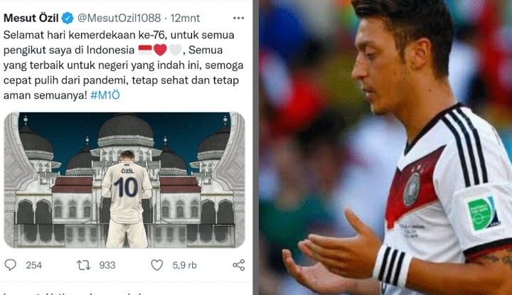 Pakai Bahasa Indonesia Sampaikan HUT RI Ke-76, Mesut Ozil: Semua yang Terbaik Untuk Negeri yang Indah (foto/int)