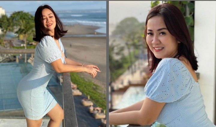 Tante Ernie Pakai Dress Biru Ketat Menghadap Pantai, Netizen: Pengen Jadi Anak Angkat (foto/int)