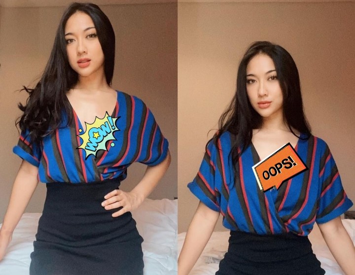 Anin Pakai Baju V Neck Biru Belang di Atas Kasus, Netizen: Enggak Capek Cantik Terus (foto/int)