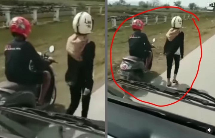 Video Viral Wanita Jalan Kaki Sambil Pakai Helm dan Diikuti Seorang Pria, Netizen: Ngambeknya Nanggung (foto/int)