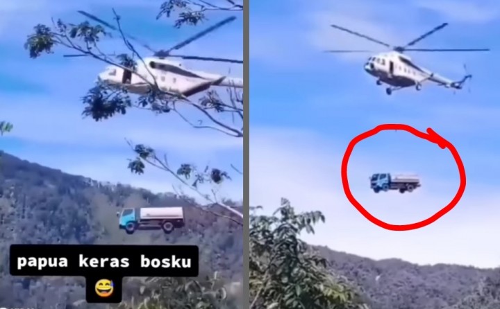 Viral Video Helikopter Angkut Mobil Tangki di Papua, Netizen: Pantas Serba Mahal Disana (foto/int)