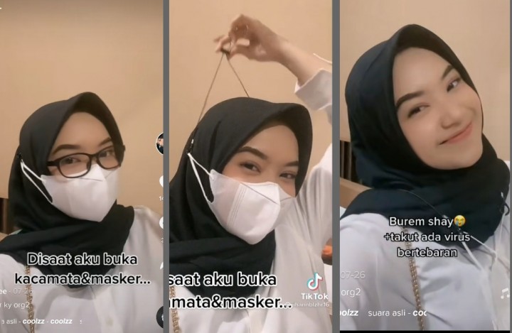 Video Ditonton 1 Juta Lebih, Hijaber Cantik Viral Cuma Gara-gara Lepas Kacamata dan Buka Masker (foto/int)