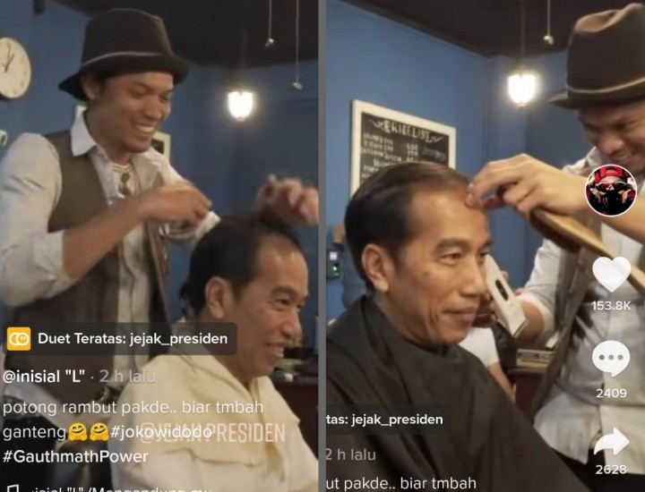 Viral Video Jokowi Cukur Rambut, Netizen: Cuma Tukang Pangkas yang Berani Nyuruh dan Pegang Kepala Presiden (foto/int)