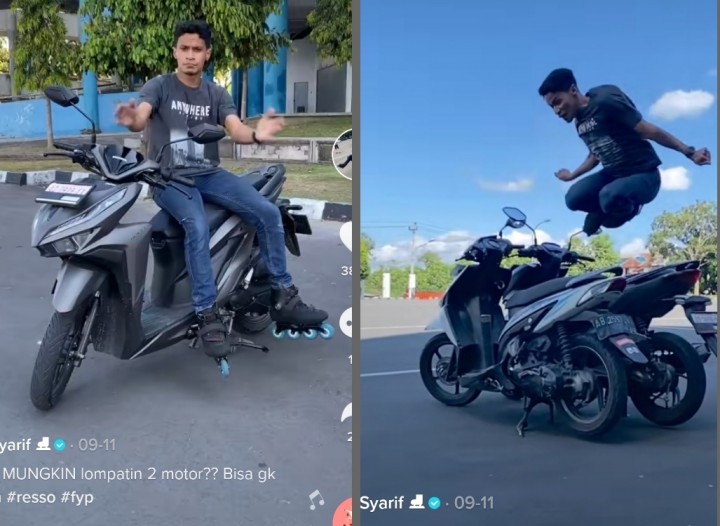 Aksi Pemuda Ini Pakai Sepatu Roda dan Lompati Dua Sepeda Motor Viral, Videonya Ditonton 1,4 Juta Kali (foto/int)