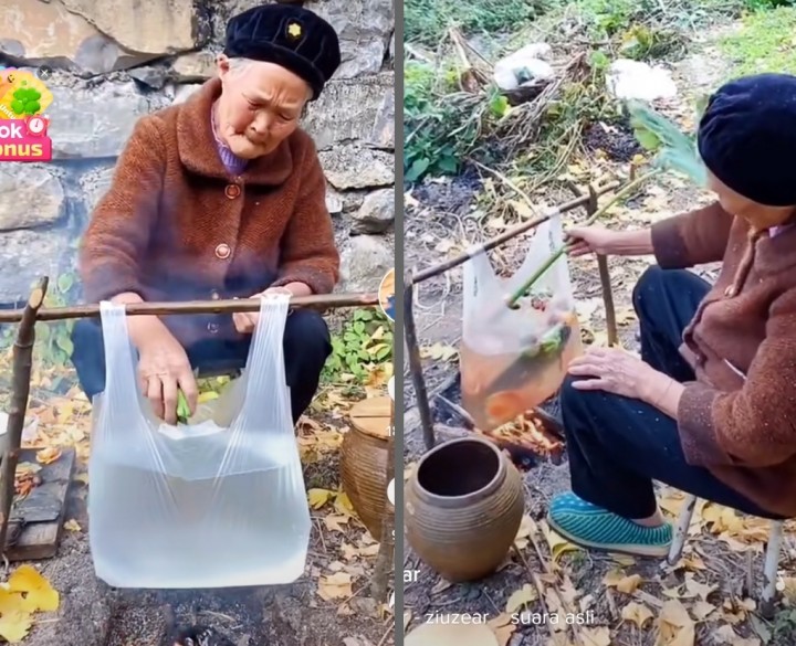 Video Nenek-nenek Masak Pakai Kantong Kresek, Netizen: Ikannya Berenang (foto/int)