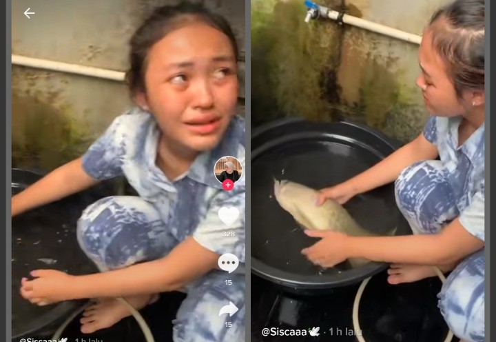 Viral Gadis Cantik Menangis Tersedu-sedu Karena Ikan Arwana yang Dipelihara 7 Tahun  Mati (foto/int)