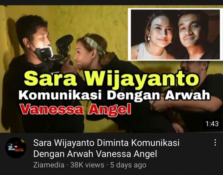 Unggahan hoaks di kanal YouTube yang membawa nama Sara Wijayanto telah memanggil arwah Vanessa Angel. Sumber: Instagram / @_demianaditya_