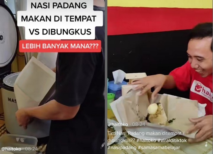 Ditonton 13 Juta Kali, Viral Video Perbedaan Nasi Padang Makan di Tempat Dengan Dibungkus, Ternyata Hasilnya... (Foto/int)