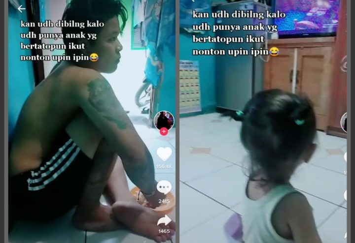 Viral Video Ayah Temani Anak Nonton Upin Ipin, Netizen: Bertato Penyayang Keluarga (foto/int)