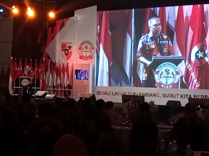 Waketum PP, Ahmad Ali menyampaikan pidatonya sebelum membuka muswil PP Riau ke X di hotel Labersa