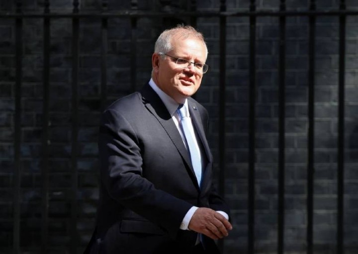 Foto : Perdana Menteri Australia Scott Morrison meninggalkan Downing Street di London, Inggris pada 15 Juni 2021 (Reuters)