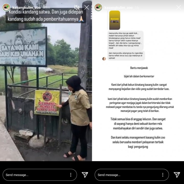 Penjelasan pihak pengelola Kebun Binatang Kasang Kulim (instagram/@kasangkulim_zoo)