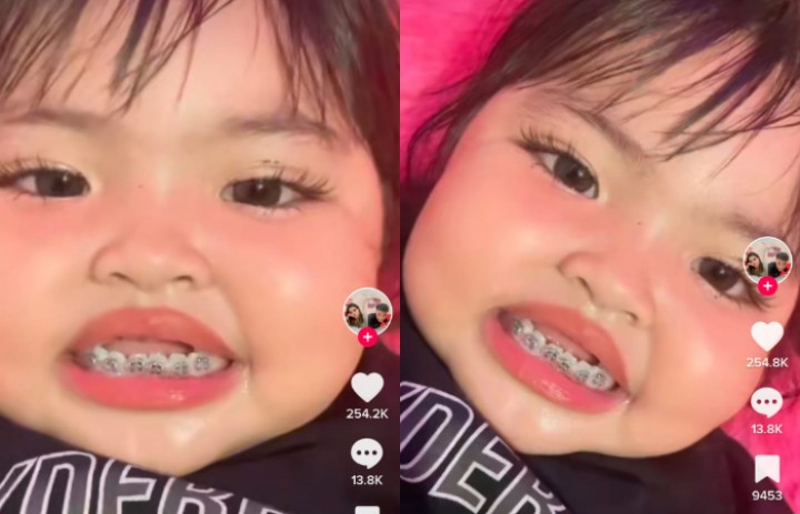Bayi yang viral karena dipakaikan behel dan make up oleh orang tuanya /TikTok - @putsho05