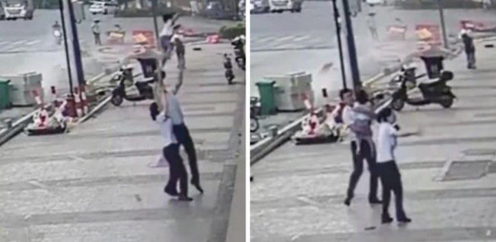 Foto: Seorang pria China dipuji sebagai pahlawan setelah dia berhasil menangkap seorang balita berusia dua tahun setelah dia jatuh dari flat lantai lima