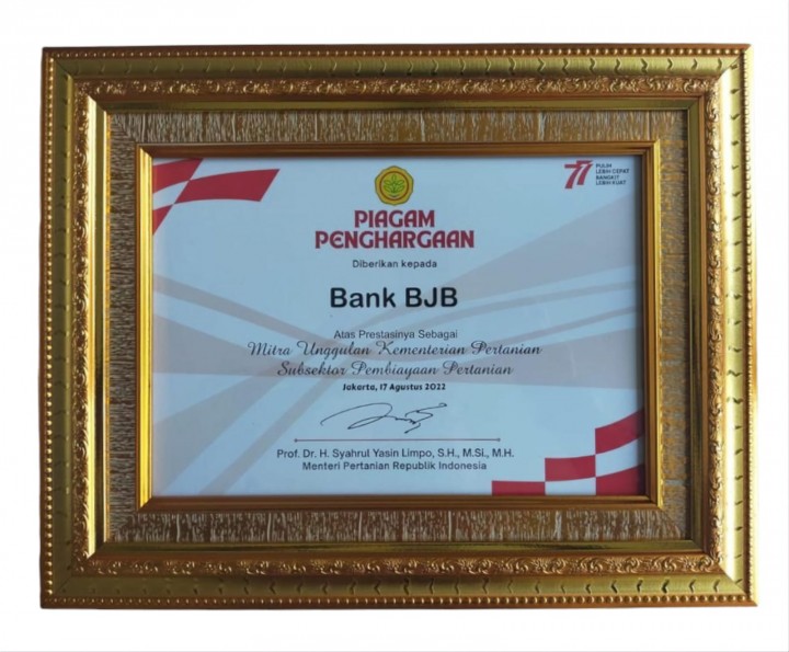 bank bjb Raih Penghargaan Kementan RI