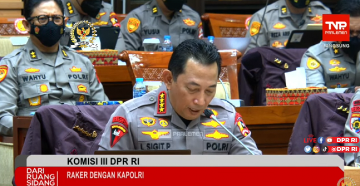Kapolri Jenderal Listyo Sigit Prabowo rapat dengan Komisi III DPR RI. Sumber: YouTube