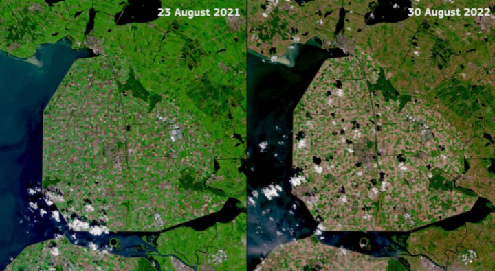 Gambar satelit menunjukkan dampak parah akibat kekeringan yang terjadi di benua Eropa /European Union, Copernicus Sentinel-2 imagery