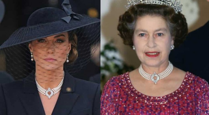 Kate Middleton dengan Kalung Mutiara Empat Baris Milik Putri Diana Mertuanya (Photo: Twitter)