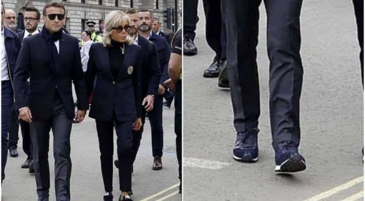 Presiden Prancis, Emmanuel Macron dianggap tak sopan setelah gunakan sneakers pada pemakaman Ratu Elizabeth II /Twitter