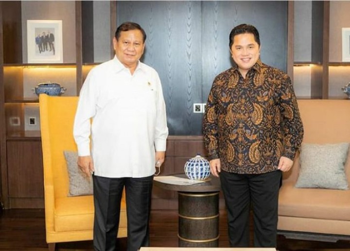 Potret Erick Thohir dan Prabowo Subianto dalam Sebuah Pertemuan Khusus yang Rahasisa. (Foto: CNBC Indonesia)
