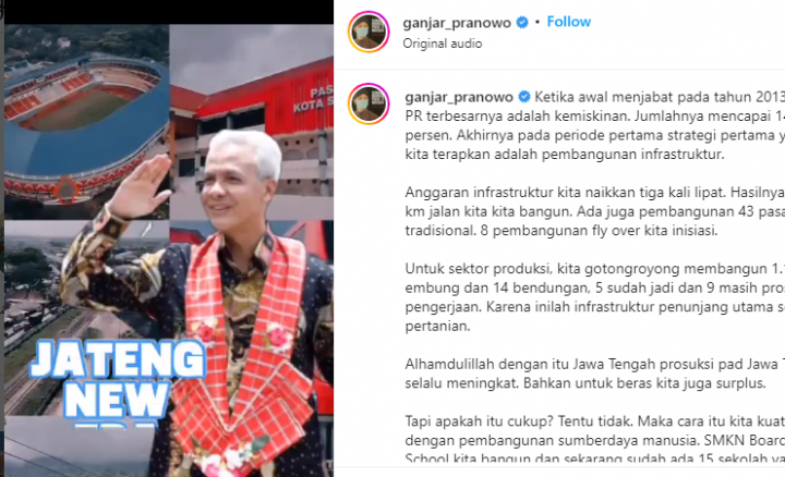 Usai Disanksi PDIP, Ganjar Pranowo Pamer Keberhasilan di Medsos