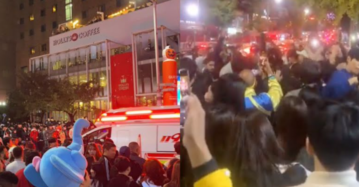 Tragedi Halloween Itaewon, pengunjung terlihat berpesta di depan Ambulans emergency /Koreaboo