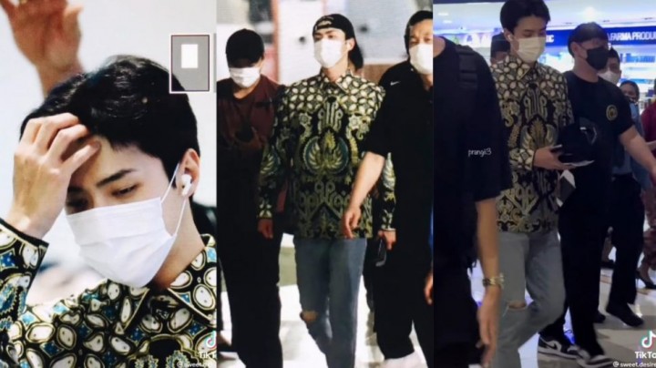 Oh Sehun EXO, Pakai Batik di Bandara Seokarno Hatta Pulang ke Korea Selatan. (Suara.com/Foto)