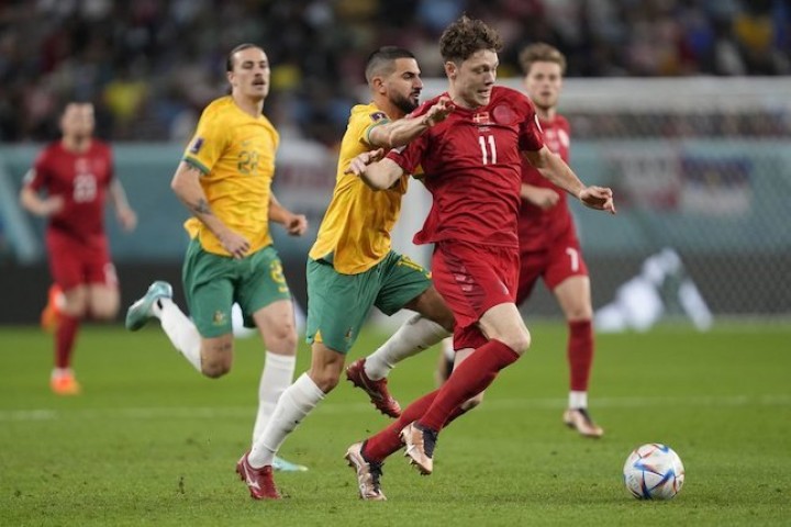 Potret Kontra Denmark vs Australia di Piala Dunai Qatar 2022. (Bola.net/Foto)