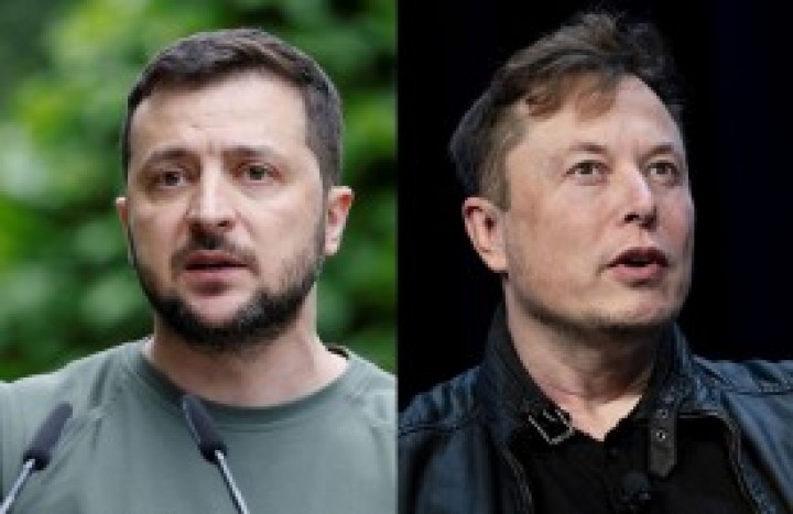 Potret Presiden Ukraina (Kiri) Volodymyr Zelensky, Dan CEO Tesla Sekaligus Pemilik Twitter ELon Musk (Kanan). (Bisnis.com/Foto)