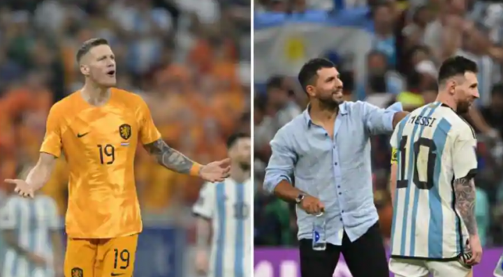 Sergio Aguero Argentina banting Wout Weghorst dari Belanda pasca pertandingan perempat final Piala Dunia 2022 /AFP