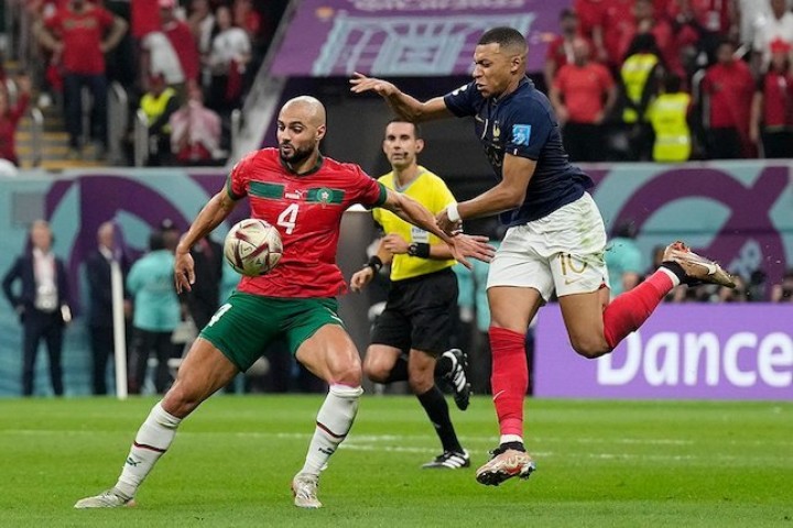 Potret Laga Semifinal Piala Dunia 2022 Maroko vs Prancis. (Bola.net/Foto)