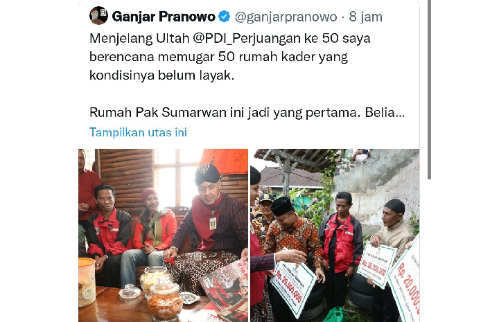 Cuitan Politisi PDIP Ganjar Pranowo yang sudah dihapus. Sumber: Twitter