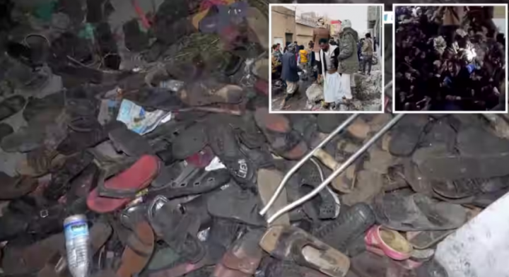 Alas kaki terbengkalai dan barang-barang lainnya tergeletak di tanah setelah penyerbuan /Reuters