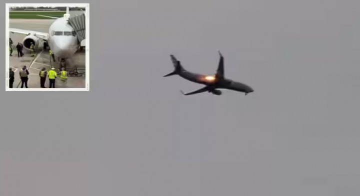 Tangkapan layar video yang menunjukkan mesin American Airlines Flight 1958 dilalap api /Twitter