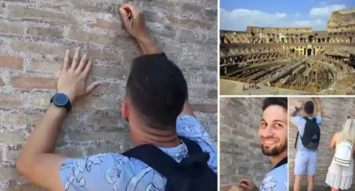 Dimitrov, turis Inggris sedang mengukir namanya di dinding Colosseum /Twitter