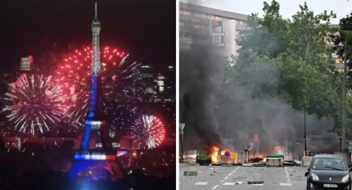 Khususnya, sementara kembang api adalah fitur tahunan perayaan Hari Bastille (L), mereka juga digunakan selama protes di Prancis /Agensi